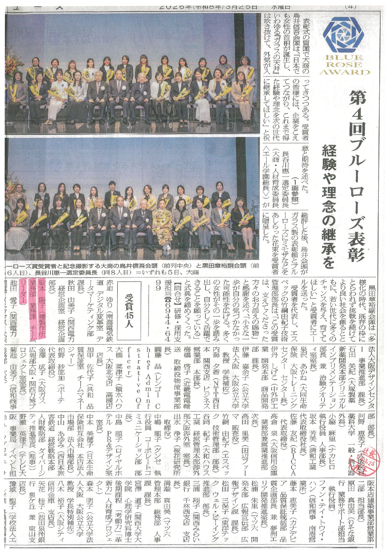 第4回ブルーローズ賞表彰式